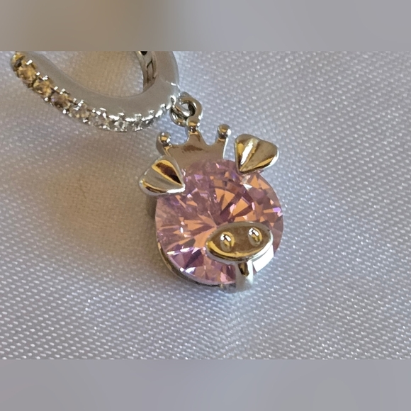 Pretty Bird Silver Hoops with Pink Piggy Faces - Picture 4 of 4